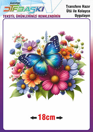 Kelebek Çiçek Ütü ile Yapışan Tekstil Dtf Baskı