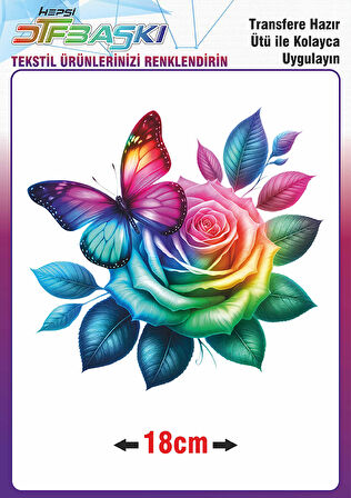 Renkli Gül Ütü ile Yapışan Tekstil Dtf Baskı