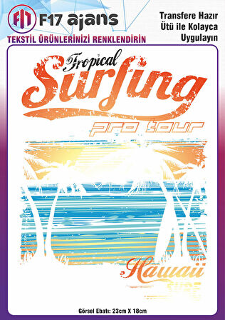 Ütü Ile Yapışan Tekstil Dtf Baskı Görseli Tropical Surfing