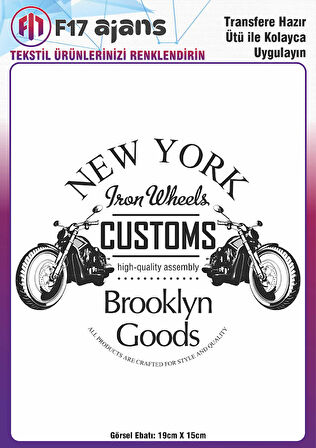 Ütü Ile Yapışan Tekstil Dtf Baskı Görseli New York Iron Wheels