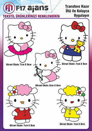 Ütü Ile Yapışan Tekstil Dtf Baskı Görseli Hello Kitty 5'li Set