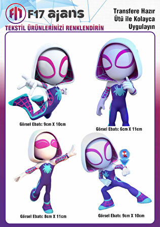 Ütü Ile Yapışan Tekstil Dtf Baskı Görseli Spidey Ve Arkadaşları 4'lü Set