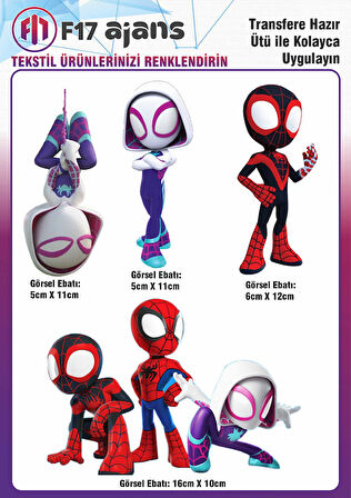 Ütü Ile Yapışan Tekstil Dtf Baskı Görseli Spidey Ve Arkadaşları 4'lü Set