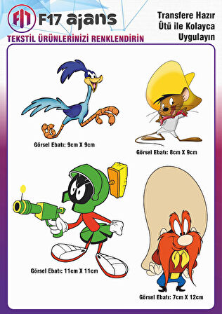 Ütü Ile Yapışan Tekstil Dtf Baskı Görseli Looney Tunes
