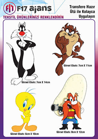 Ütü Ile Yapışan Tekstil Dtf Baskı Görseli Looney Tunes