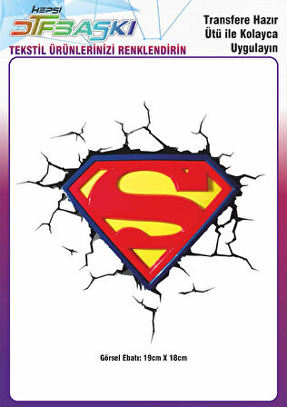 Superman Logo Ütü ile Yapışan Tekstil DTF Baskı