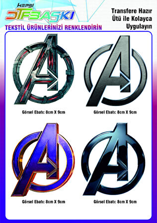 Avengers Yenilmezler Logo 4 Adet Ütü ile Yapışan Tekstil DTF Baskı