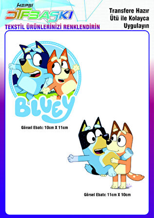 Bluey 2 Adet Ütü ile Yapışan Tekstil DTF Baskı