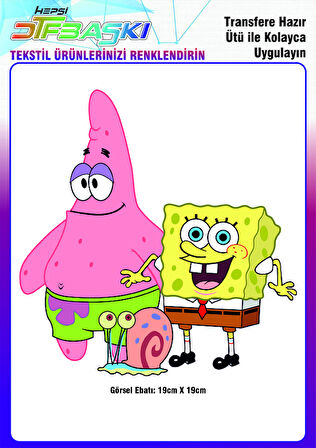 Spongebob Süngerbob 1 Adet Ütü ile Yapışan Tekstil DTF Baskı