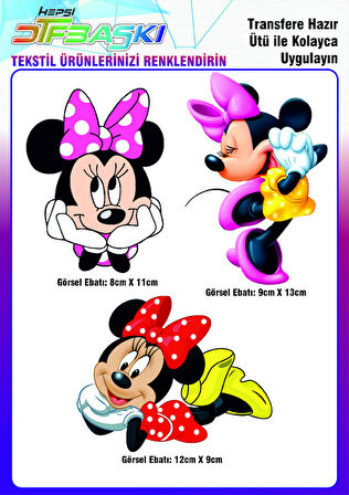 Minnie Mouse Ütü ile Yapışan Tekstil DTF Baskı