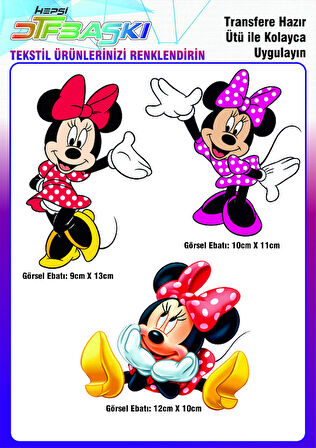 Minnie Mouse Ütü ile Yapışan Tekstil DTF Baskı