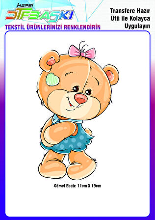 Sevimli Kurdeleli Ayıcık Ütü ile Yapışan Tekstil DTF Baskı