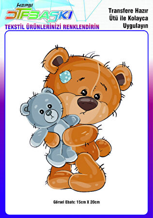 Sevimli Ayıcık Teddy Ütü ile Yapışan Tekstil DTF Baskı