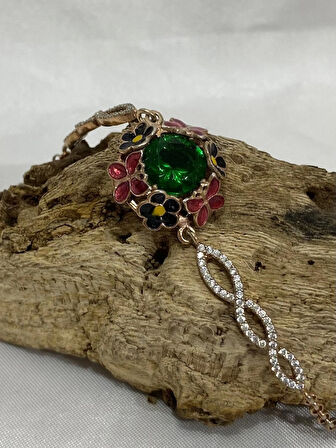 Gümüş Yeşil Taşlı Kadın Bileklik