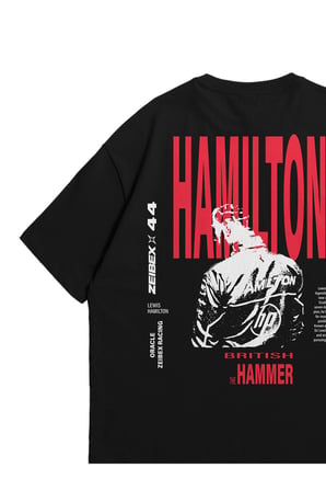 Unisex Siyah Oversize T-Shirt - F1 Bang Lewis Hmltn Baskılı %100 Pamuklu Bisiklet Yaka Tişört