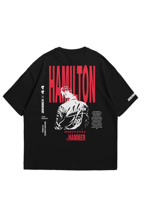 Unisex Siyah Oversize T-Shirt - F1 Bang Lewis Hmltn Baskılı %100 Pamuklu Bisiklet Yaka Tişört