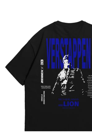 Unisex Siyah Oversize T-Shirt - F1 Bang Max Verstappen Baskılı %100 Pamuklu Bisiklet Yaka Tişört
