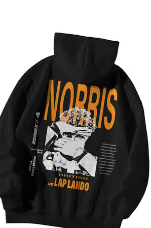 Unisex Siyah Oversize Hoodie - F1 Bang Lando Kinder Norris Baskılı 3 İplik Şardonlu Sweatshirt