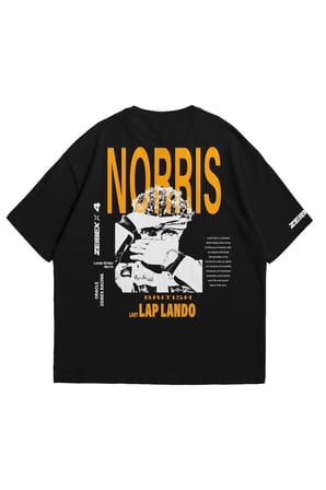 Unisex Siyah Oversize T-Shirt - F1 Bang Lando Kinder Norris Baskılı Penye Bisiklet Yaka Tişört