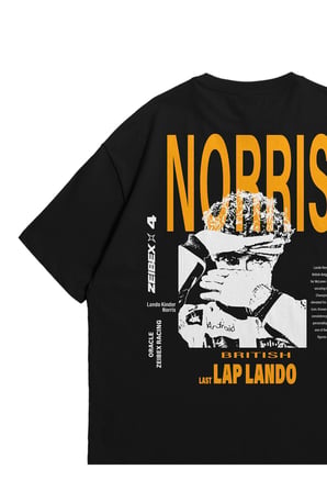 Unisex Siyah Oversize T-Shirt - F1 Bang Lando Kinder Norris Baskılı Penye Bisiklet Yaka Tişört