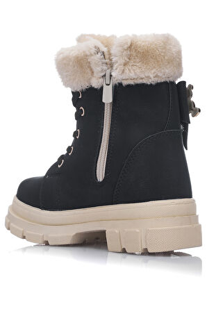 Günlük Çocuk Kışlık Spor Bot Kürklü Bağcıklı Fermuarlı Desenlı Taban Ayakkabı F200