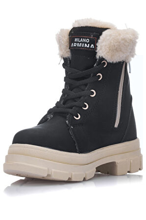 Günlük Çocuk Kışlık Spor Bot Kürklü Bağcıklı Fermuarlı Desenlı Taban Ayakkabı F200