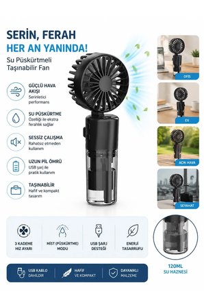 F2 Su Buharı Püskürtmeli Mini Fan Taşınabilir Sulu Buharlı El Vantilatörü Su Hazneli Mini Fan Şarjlı Pervane Boyun Askı İpli Mini Klima