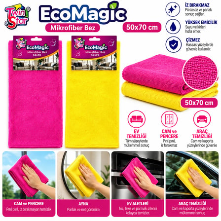 20 ADET ECOMAGIC 50X70 MİKROFİBER TEMİZLİK BEZ EKO (5671) gotlthmngoxx