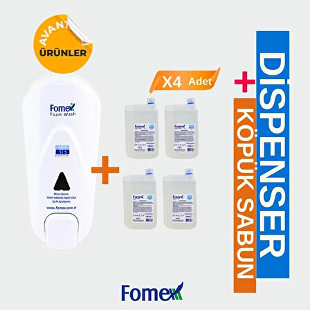 F210 Fomex Köpük Sabun Aparatı Beyaz 1000 ML +F116 Köpük Sabun 1000 ml Standart 4 Adet