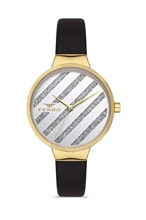 Siyah Deri Kordon Kadın Kol Saati F21153b-n