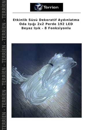 Etkinlik Süsü Dekoratif Aydınlatma Oda Işığı 2x2 Perde 192 LED Beyaz Işık - 8 Fonksiyonlu