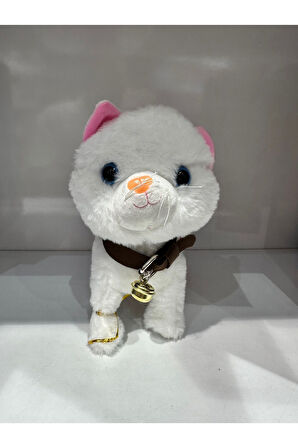 Kedi Tasmalı Kumandalı Yürüyen Sevimli Kedi Peluş Kedi Tasmalı Kedi Beyaz