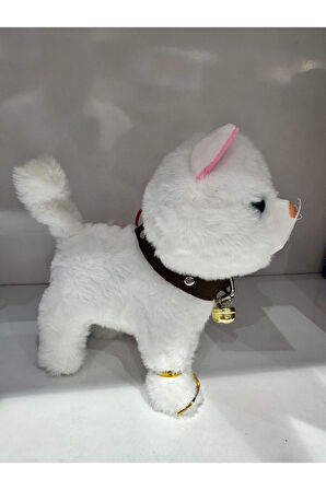 Kedi Tasmalı Kumandalı Yürüyen Sevimli Kedi Peluş Kedi Tasmalı Kedi Beyaz