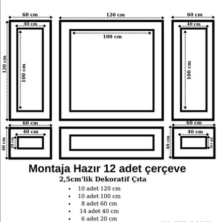 Birdeco Home Montaja Hazır 12 adet çerçeve 2,5 cm'lik (PD-SET-6: 3360)