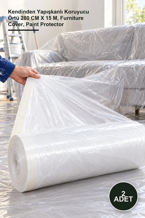 2 Adet Boya Badana Eşya Koruma Örtü – Kendinden Yapışkanlı Koruyucu Örtü 280 CM X 15 M, Furniture Cover, Paint Protector