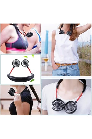 F3 Boyun Askılı Vantilatör Serinletici Fan Çift Fan Tasarımlı Boyunluk Vantilatör 3 Kademe Hız Ayarlı Şarjlı Mini Klima Pervane