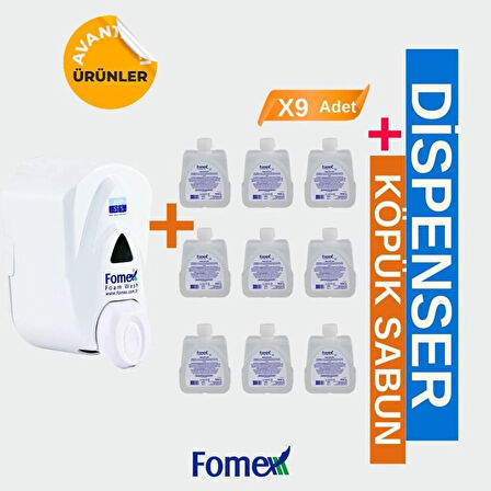 F303 Köpük Sabun 500 ml Standart 9 Adet + F205 Fomex Köpük Sabun Aparatı Beyaz 500 ML 1 Adet