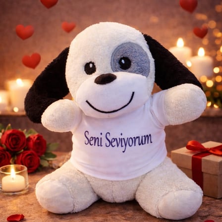 Premium Seni Seviyorum Tişörtlü Sevimli Peluş Köpek Hatıra Yıl Dönümü Sürpriz