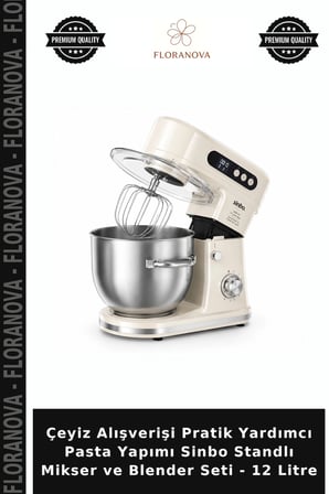 Çeyiz Alışverişi Pratik Yardımcı Pasta Yapımı Sinbo Standlı Mikser ve Blender Seti - 12 Litre