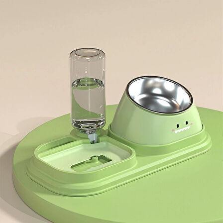 3’ü 1 Arada Kedi-Köpek Mama ve Su Kabı – Su Sebil + Yavaş Besleme + Çelik Kase