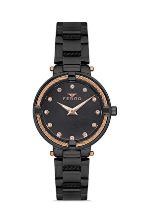 Ferro F40097A-G Quartz Çelik Siyah 32 mm Kadın Kol Saati