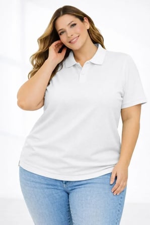 Pike Kumaş Düğmeli Yaka Battal Büyük Beden Günlük Kısa Kol Tişört T-shirt - Beyaz