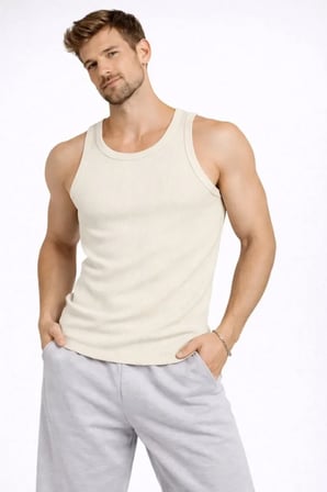 Marsilyan Erkek Fitilli Atlet Sıfır Yaka Slim Fit Krem 2XL Arka Scorpion Baskılı