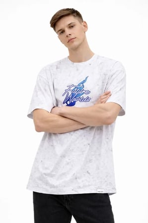 Erkek Asit Yıkamalı Oversize Tişört Future Worlds Baskılı Bisiklet Yaka Kısa Kollu Streetwear % Pamuk Street Style T-Shirt - Beyaz