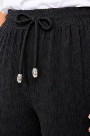 Marsilyan Kadın Palazzo Pantolon Siyah Bol Paça Yüksek Bel Bürümcük Kumaş 4XL
