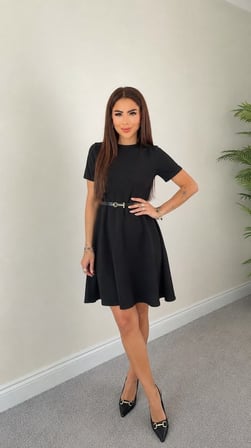 Kadın Kısa Kollu Belden Kemerli Modal Elbise