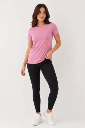 Marsilyan Kadın Tişört Pembe 2XL Slim Fit Bisiklet Yaka Kısa Kol