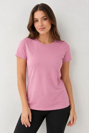 Marsilyan Kadın Tişört Pembe 2XL Slim Fit Bisiklet Yaka Kısa Kol