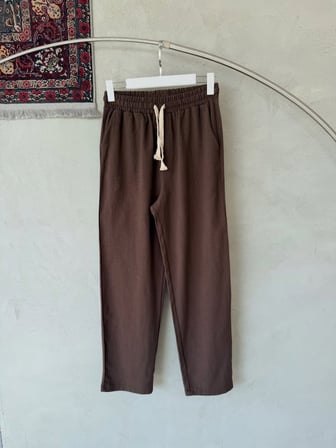 MARSİLYAN Erkek Keten Pantolon Kahve Baggy Fit Dar Paça Belden Bağlamalı Günlük Casual Mevsimlik