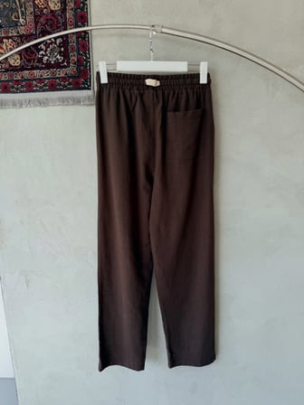 MARSİLYAN Erkek Keten Pantolon Kahve Baggy Fit Dar Paça Belden Bağlamalı Günlük Casual Mevsimlik
